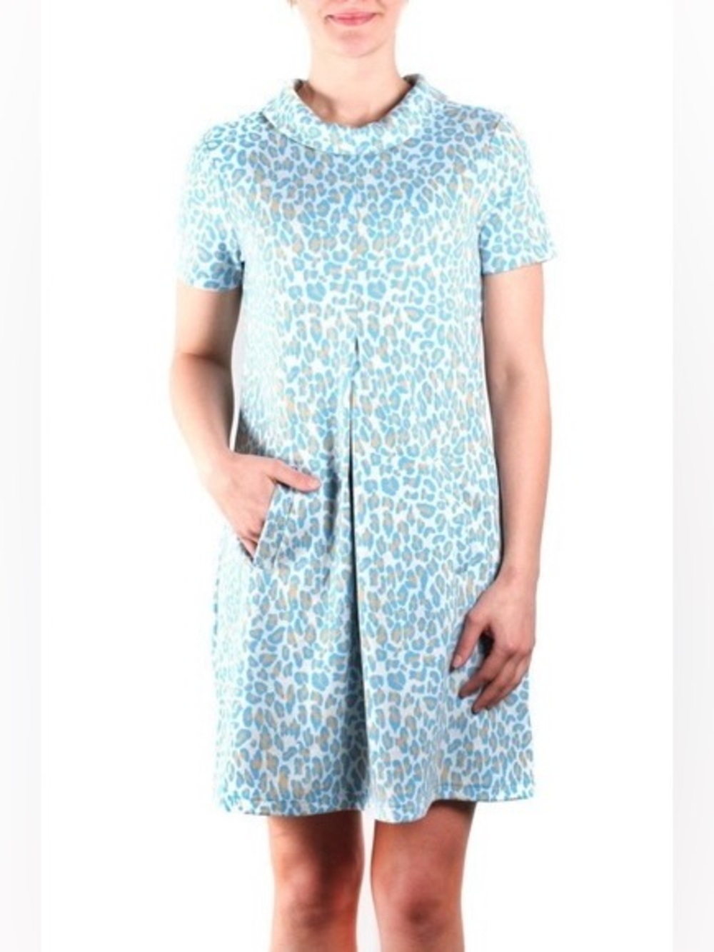 Tyler Boe Cream Blue and Tan Leopard Print Kristen Dress Size S